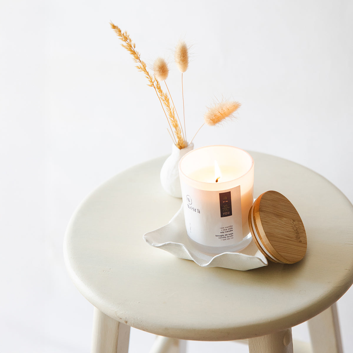 Weirli Raw Vanilla and Rice Milk Soy Candle lit