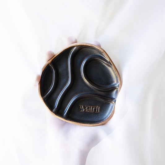 Handcrafted, ceramic soap square holder in the colour graphite