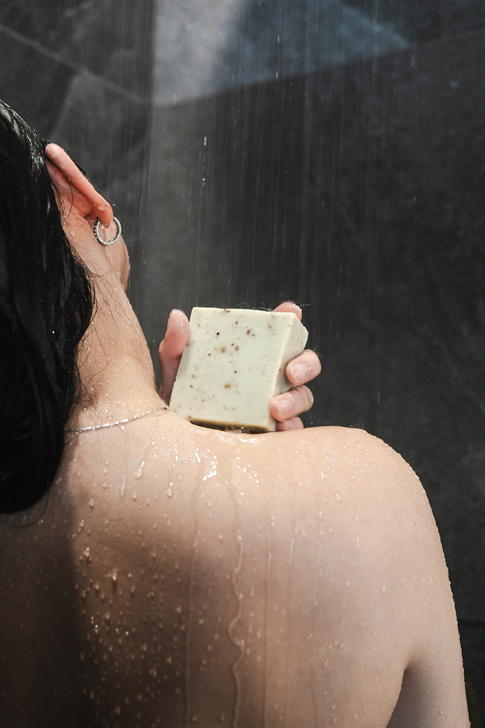 Weirli's Rice and Black Pepper Soap Square in shower